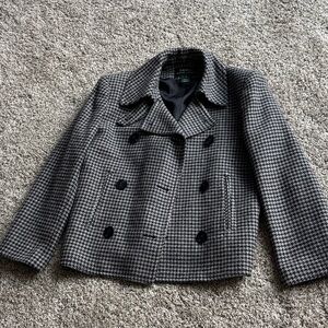 Lauren Ralph Lauren Black and Gray Houndstooth 100% Wool Double Breasted Blazer